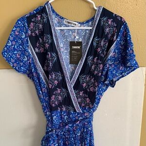 Wrap Midi Dress in Blue Floral